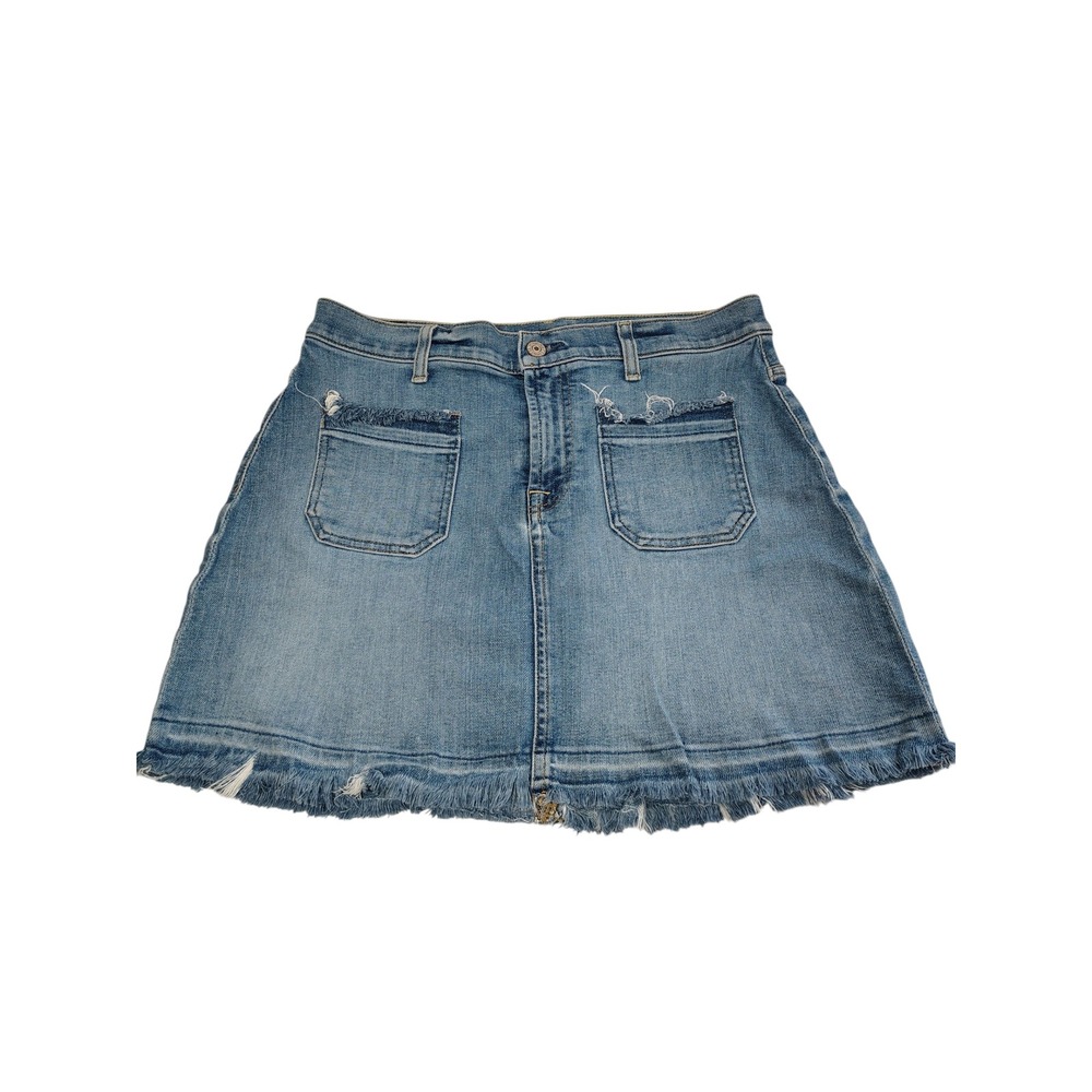 7 For All Mankind Distressed Denim A-Line Mini Skirt‎ Frayed Hem Blue Size 28